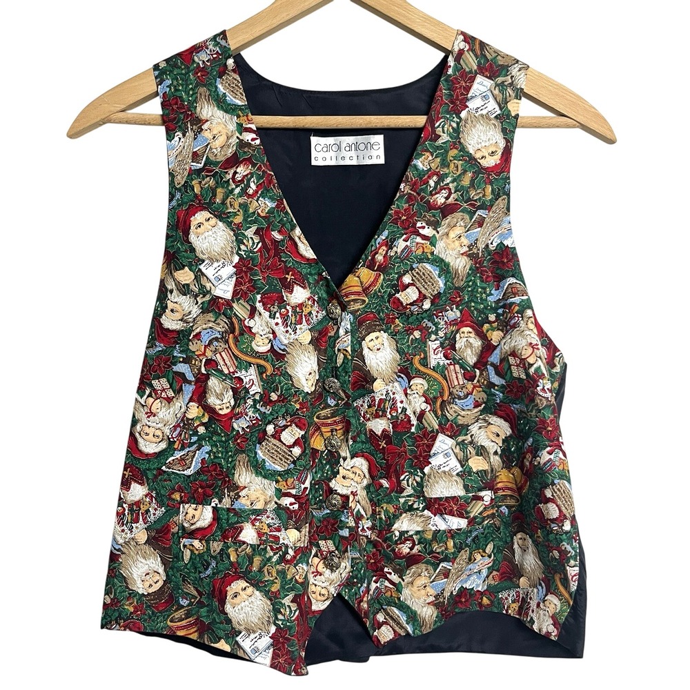 VTG Carol Antone Santa Claus Christmas Theme Novelty Vest Waistcoat Small‎
